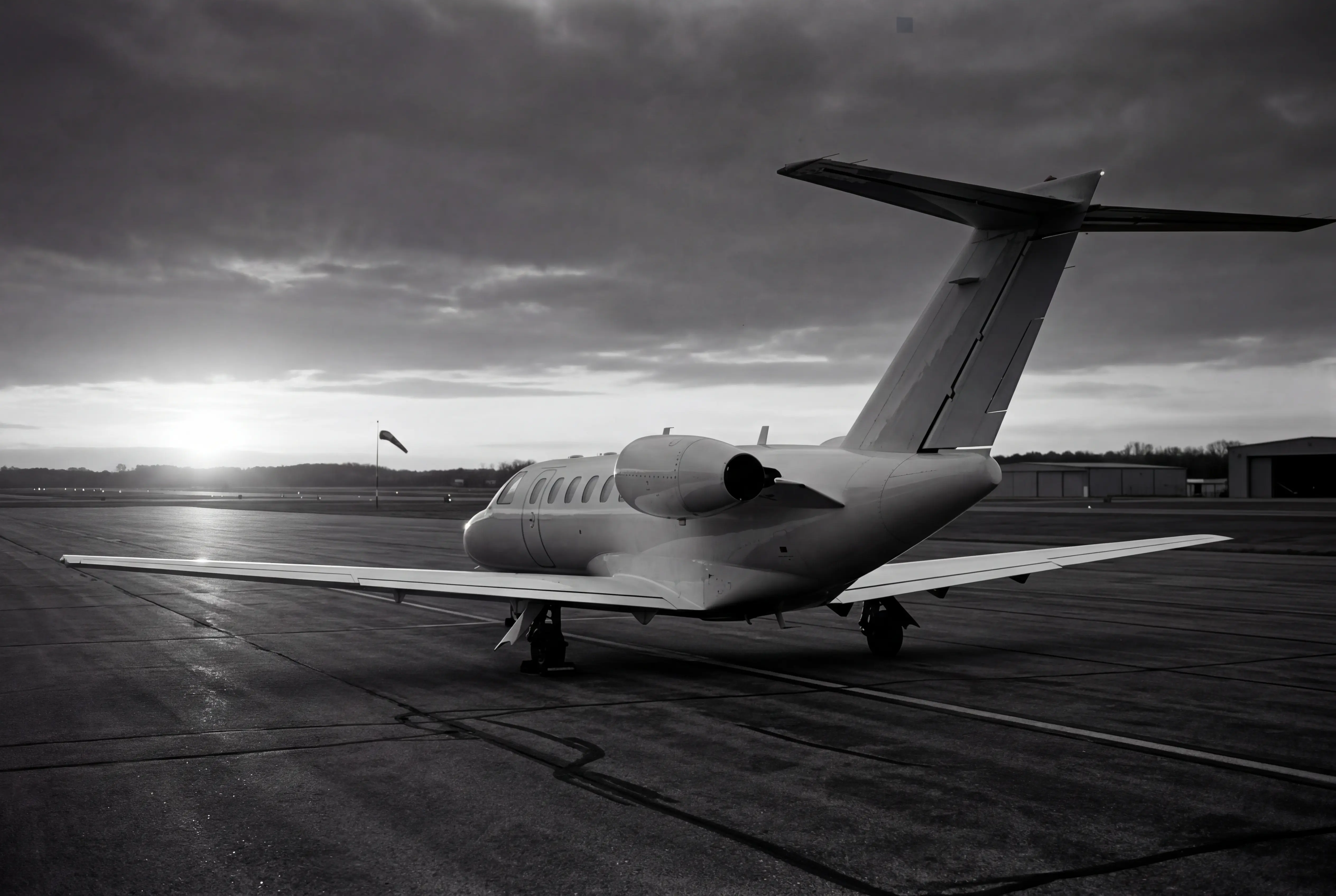 Citation CJ3+ rear three-quarter view at dawn on a private ramp